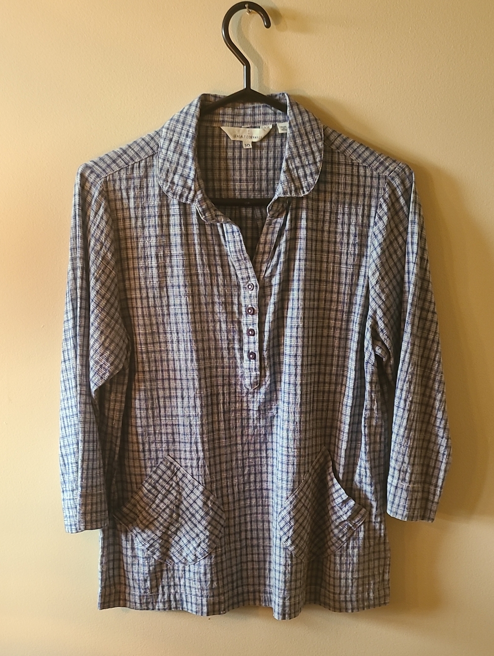 Blue Plaid Button Pullover Tunic